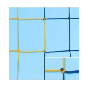 Coppia reti per porte calcetto 3X2 m in treccia di polipropilene giallo-blu